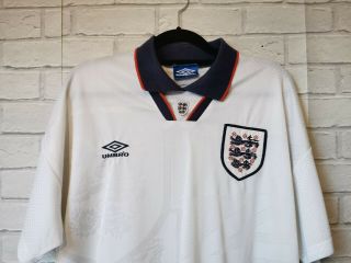 ENGLAND 1993 - 1995 HOME UMBRO VINTAGE FOOTBALL SHIRT ADULT LARGE - 2