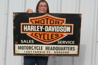 Large Vintage Harley Davidson Motorcycle Sales & Service Gas Oil 36 " Metal Sign