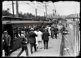 1900s York City Men Disembark Busy Train Glass Photo Camera Negative 2