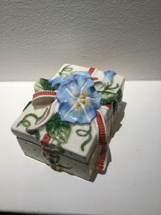 Fitz And Floyd Spring Fling Florals Trinket Box,  Morning Glory,  Hand Painted