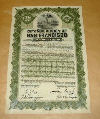 Orig 1912 $1000 Panama Pacific Exposition City & County Of San Francisco Bond