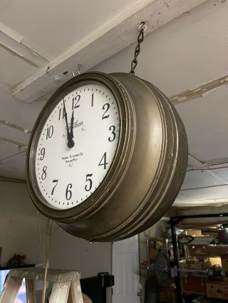 Vintage Double Sided Railroad Station Clock Light Up Milk Glass Face