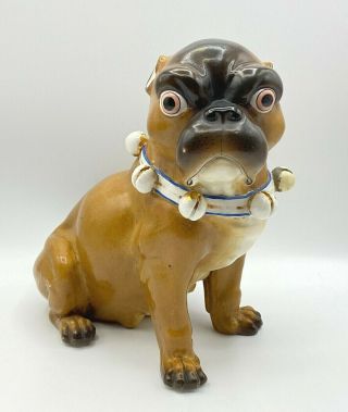 Large Antique 19c Staffordshire Pug Dog Figurine 9.  5 ",  Impressed Anchor Mark