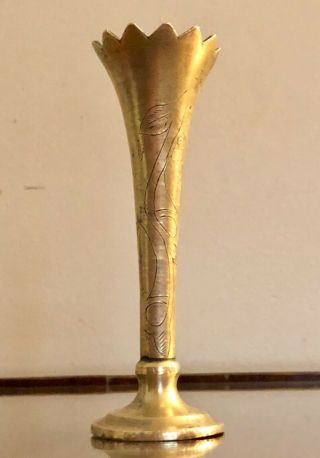 Antique 19th Century Chinese Export Bronze Bud Vase Trumpet Shape Wong Hing?