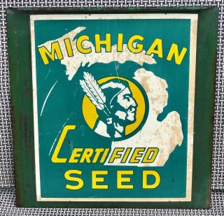 Vintage Michigan Certified Seed Flanged Green Metal Sign Farm 9x9 Advertisement