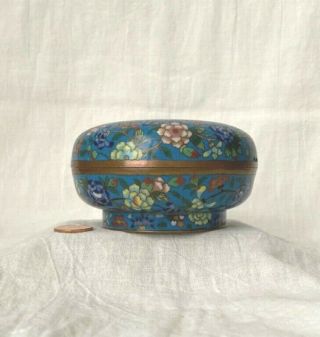 Antique Chinese Qing 19th C Cloisonne Enamel Copper Gilt Incense Box With Lid Co