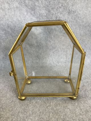Small Glass Display Case With Brass Trim 4 - 3/4 Tall,  4” Wide
