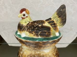 Antique Challinor & Taylor Hen On A Nest Hand Painted Glass Eyes Nesting Hen