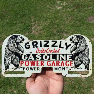 Grizzly Dubbs Cracked Gasoline Metal License Plate Topper Oil Gas Sign Montana