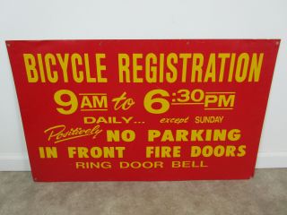 Rare Vintage Bicycle Registration Sign Fire Station Cycle Fireman