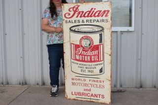 Large Vintage Indian Motorcycle Motor Oil Sales & Service 48 " Metal Sign