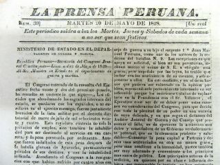 Veryrare 1828 Peru Newspaper La Prensa Peruana Founded By Simon Bolivar