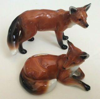 Vintage Early Franz Porcelain Red Foxes Pair Figurines