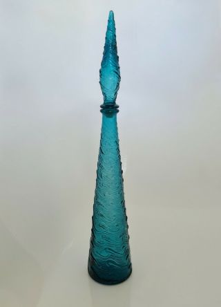 Vintage Empoli Blue Wave Mid Century Genie Bottle Retro Italian Art Glass
