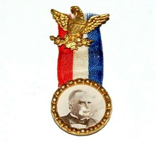 William Mckinley Badge Ribbon Eagle Flag Political Pin Pinback Button Political