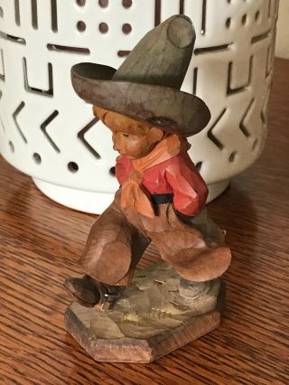 Vintage Hand - Carved Wood Child Cowboy Figurine,  Boy