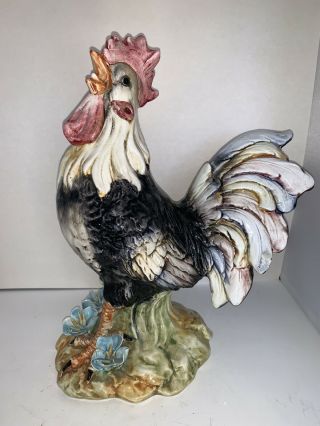 Vintage Ardalt Rooster Capodimonte Flowers Italy Hand Painted Large Figurine