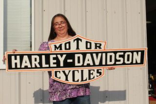 Large Harley Davidson Motorcycles 2 Sided Gas Oil 50 " Porcelain Metal Sign