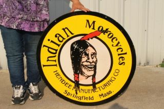 Large Indian Motorcycles Gas Oil 2 Sided 30 " Porcelain Metal Sign