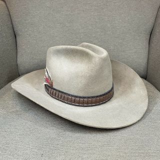 Vintage Stetson 3x Beaver Xxx Western Hat Jbs Feather 7 1/8 Cowboy