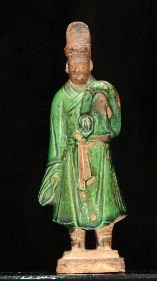 A Old Chinese Green Glazed Ming Dynasty Pottery Statue / Figurine