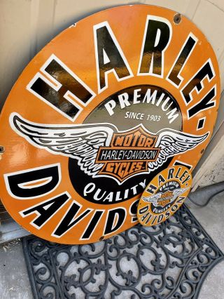LARGE Vintage Harley Premium Quality 30” & 11.  5” Porcelain Signs Garage Shop 3