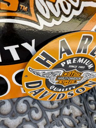 LARGE Vintage Harley Premium Quality 30” & 11.  5” Porcelain Signs Garage Shop 5