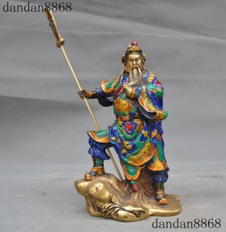 9 " Chinese Bronze Cloisonne Gilt Dragon Warrior God Guan Gong Yu Guan Yu Statue