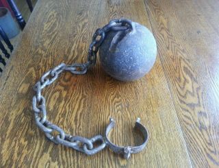 Vintage Cast Iron Ball And Chain Prison / Prisoner Slave Restraint Weight