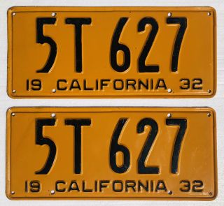 1932 California License Plates Pair.  Dmv Clear,  Rare 5 Digit. , .