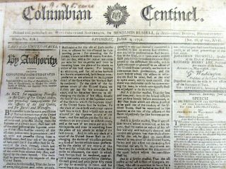1792 Newspaper With President George Washington Signed Act On The Federal Courts