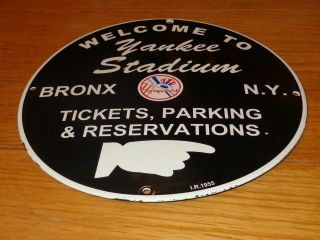 Vintage 1955 York Yankees Stadium Baseball 12 " Porcelain Metal Gas Oil Sign