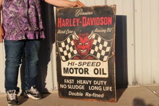 Large Vintage Harley Davidson Motorcycle Hi - Speed Motor Oil 36 " Metal Sign