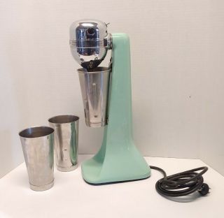 Vintage Oster Drink Mixer Malt Milkshake Model 40 Jade Green Enamel W/cups