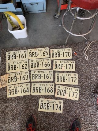 13 Pairs Of 1969 Texas License Plate Nos Mustang Corvette Camaro Chevelle Vw