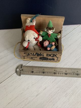 Vintage Wooden Sewing Box Filled With Small Toys Christmas Ornament