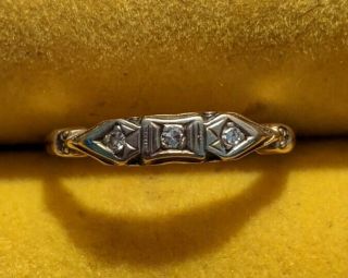 Vintage Art Deco Solid 14k Yellow Gold 3 Diamond Ring Lady Crosby Size 6 1.  5g