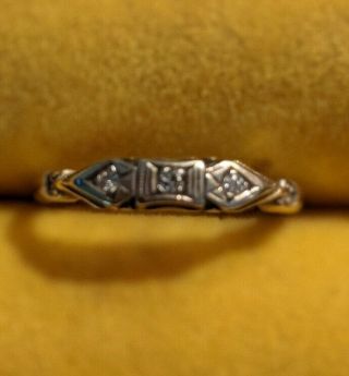 Vintage Art Deco Solid 14k Yellow Gold 3 Diamond Ring Lady Crosby Size 6 1.  5g 2