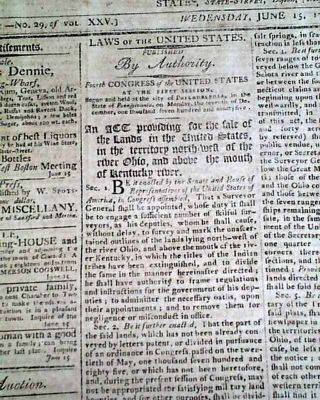 (3) President George Washington Acts Of Congress Script Signed In 1796 Newspaper