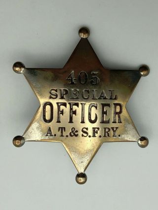 Atchison Topeka & Santa Fe Ry.  Special Officer 405 Railroad Police Badge Wilcox
