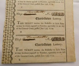 (5) SCARCE 18th CENTURY 1779 CHARLESTOWN BOSTON MASSACHUSETTS LOTTERY TICKETS 4