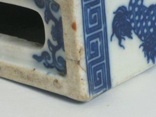19th Century Chinese Blue White Porcelain Opium Den Pillow Foo Dogs Decoration 3