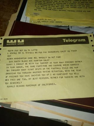 Western Union Telegram To Kenny Washington From Ronald Reagan