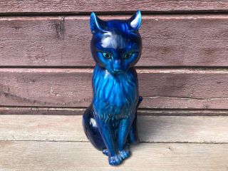 Rare Large Vtg Retro Inarco Mood Indigo Blue Cat Ceramic Figurine 12 "