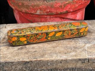 Antique Old Wooden Hand Carved Floral Painted Kalamdan Pen Box Rare
