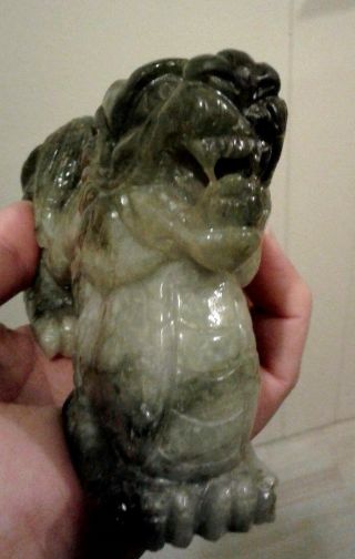 Chinese Jade FOO DOG DRAGON Sculpture Hand Carved Heavy 2 Pounds Detailed 2