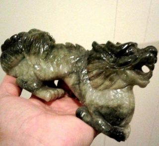 Chinese Jade FOO DOG DRAGON Sculpture Hand Carved Heavy 2 Pounds Detailed 3