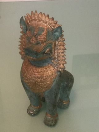 Antique Thai Bronze Temple Guardian Foo Dog Singha Lion Vintage Patina