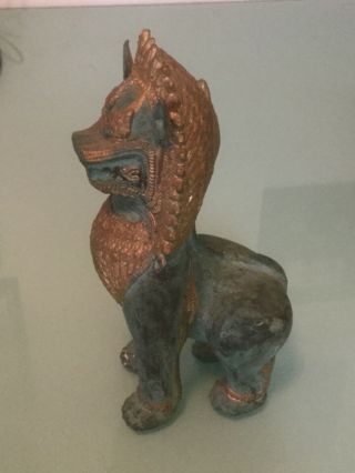 Antique Thai Bronze Temple Guardian FOO Dog Singha Lion Vintage Patina 2