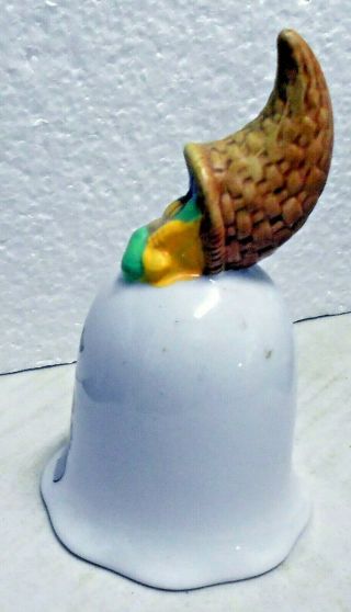 Vintage Porcelain Bell With Happy Thanksgiving On It.  And has a Pumpkin Ringer. 3